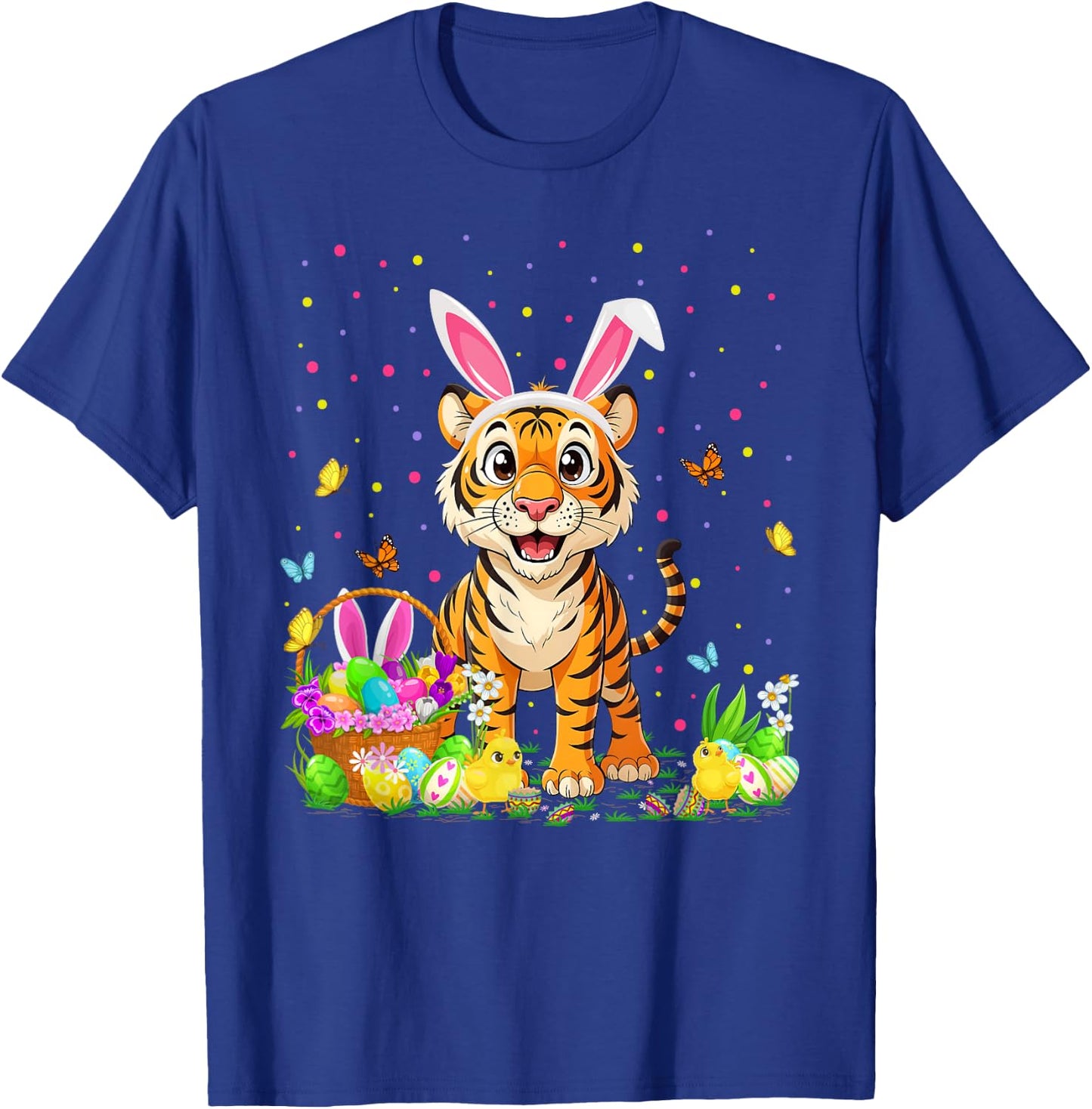 Tiger Easter Egg Hunt Bunny Ear Tiger Happy Easter T-Shirt - T-Shirt | Royal