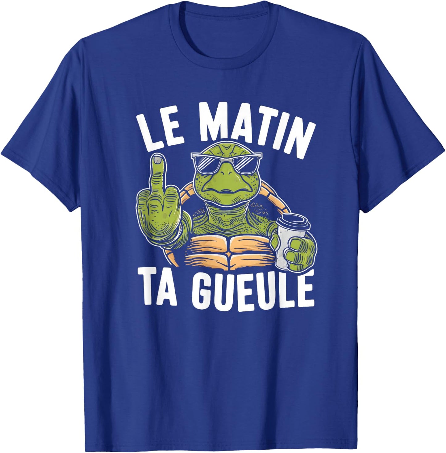 Funny Pyjamas Le Matin Ta Gueule Coffee Turtle , Black, S T-Shirt - T-Shirt | Royal