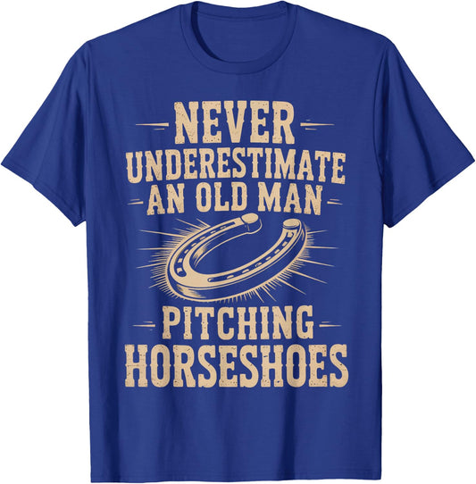 Old Man Pitching Horseshoes Game Ringer Horseshoe Pitching T-Shirt - T-Shirt | Royal
