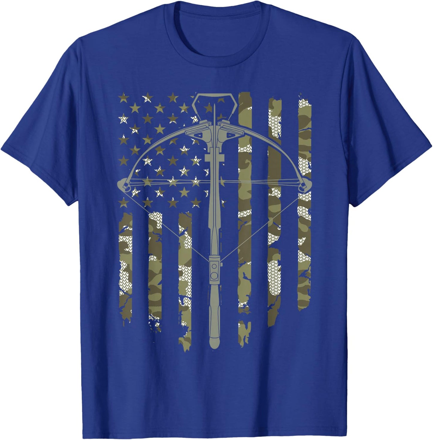 Crossbow Hunting Vintage American Flag Camouflage T-Shirt - T-Shirt | Royal