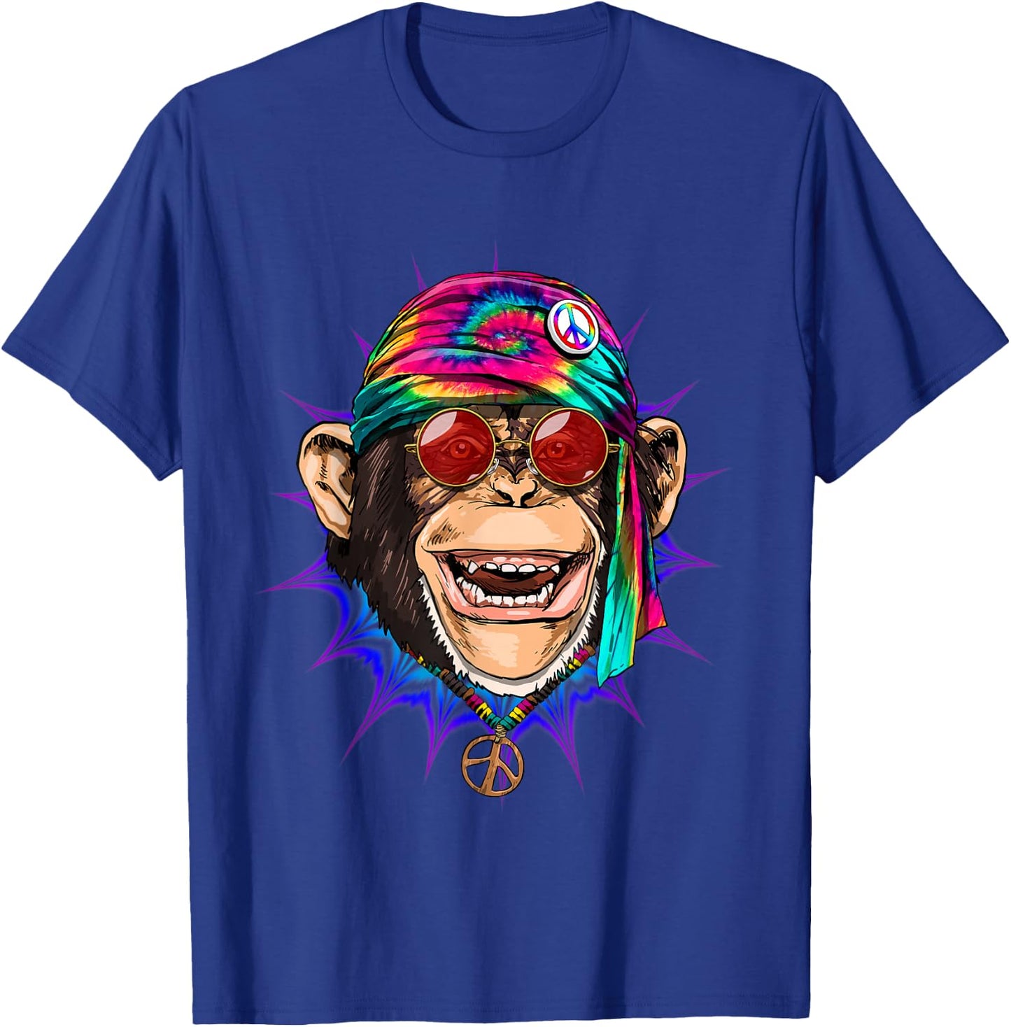 Tie Dye Hippie Monkey Hippiness Peace Love Monkey T-Shirt - T-Shirt | Royal