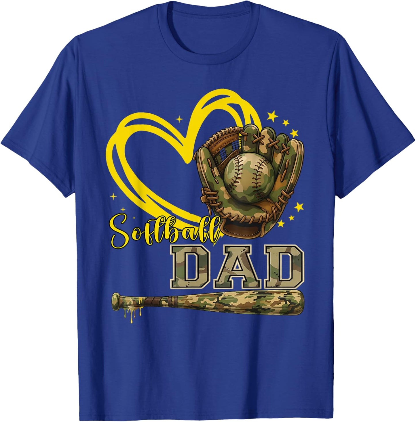 Softball Dad Camo Heart Father Daddy Papa Family Pride T-Shirt - T-Shirt | Royal