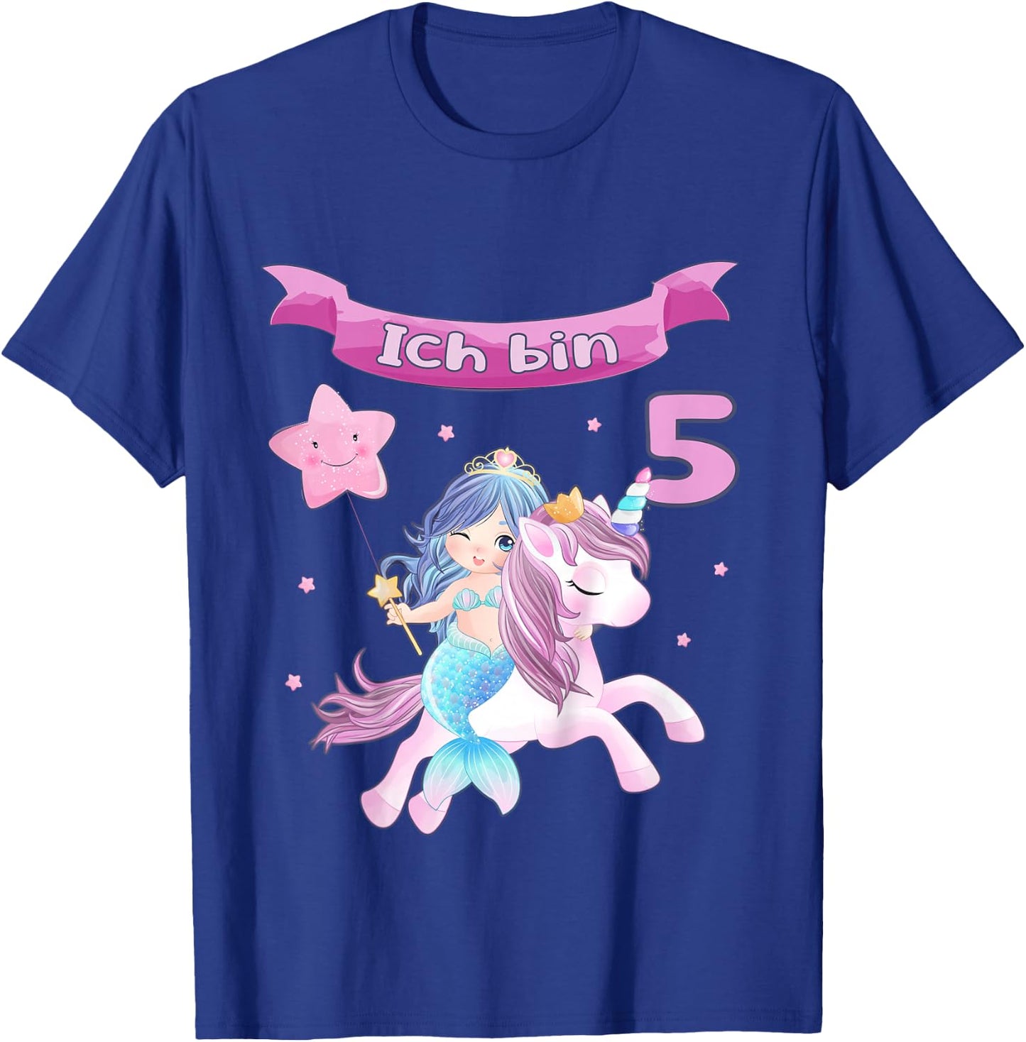 Children's 5th Birthday - Unicorn and Mermaid Girl 5 Years T-Shirt - T-Shirt | Royal