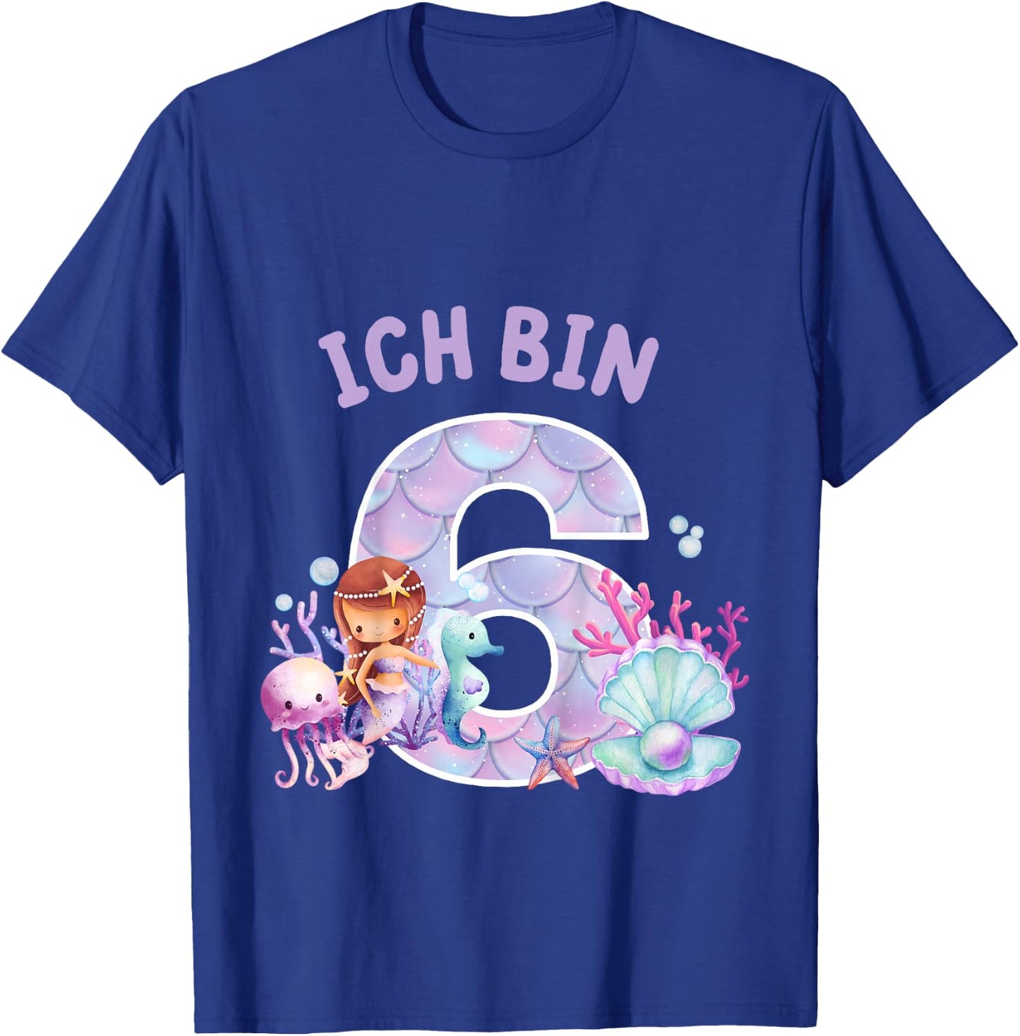 Kids Kids 6th Birthday Shirt Mermaid Mermaid Girls 6 Years , black T-Shirt - T-Shirt | Royal