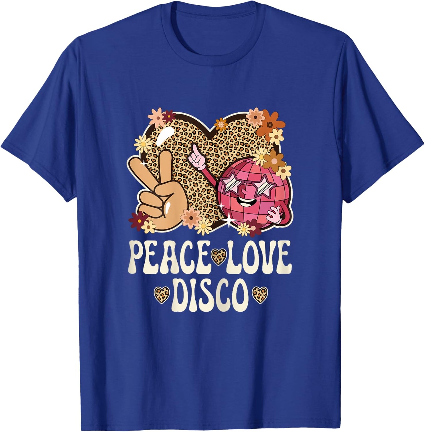 Peace Love Disco Outfit Leopard Print Women Girls 70s Disco T-Shirt - T-Shirt | Royal
