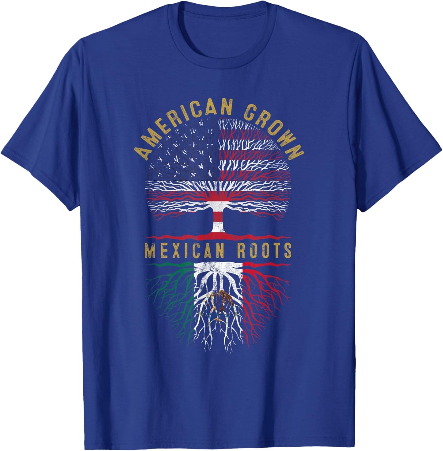 Distressed Tree USA Flag American Grown Mexican Roots T-Shirt - T-Shirt | Royal