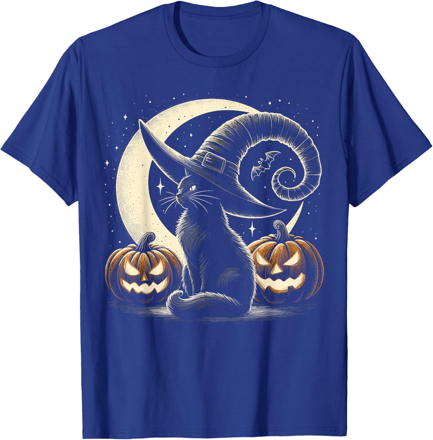 Black Cat Halloween Retro Pumpkin Costume Cat Women Kids T-Shirt - T-Shirt | Royal