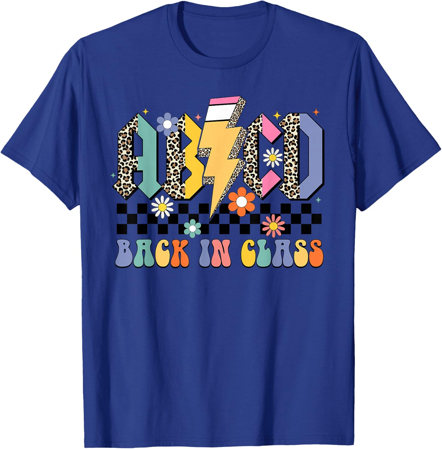 Back In Class ABCD Pencil Leopard Back To School Teacher T-Shirt - T-Shirt | Royal