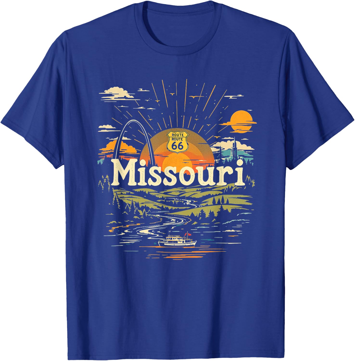 Retro Missouri Home State MO Nature Sunset Vintage T-Shirt - T-Shirt | Royal