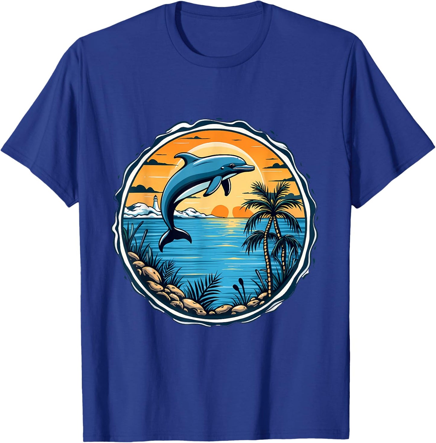 Dolphin Sunset Scene Ocean Tropical Beach Vibes , Black, S T-Shirt - T-Shirt | Royal