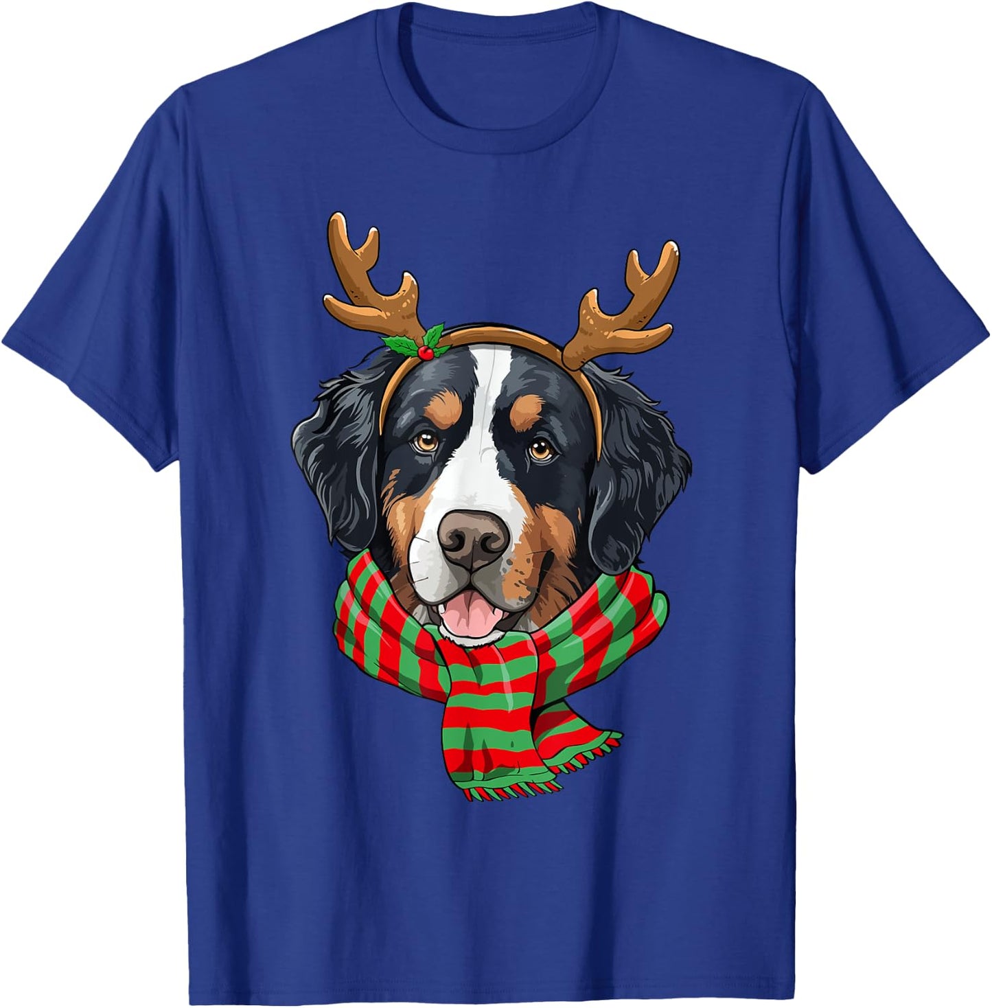 Bernese Mountain Dog Christmas Reindeer Santa Hat Funny Xmas Men Women Girls Kids T-Shirt - T-Shirt | Royal