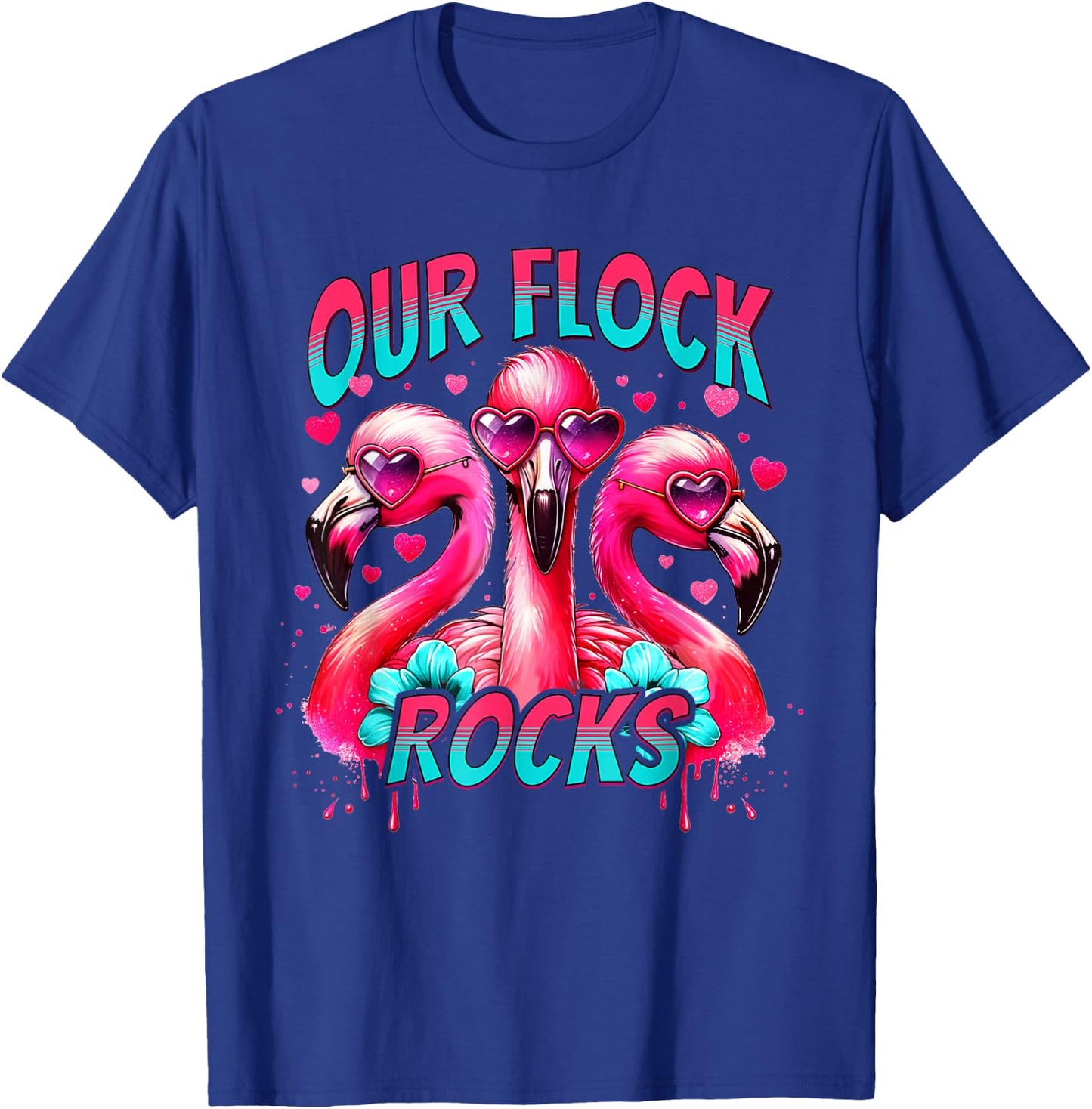 Our Flock Rocks Flamingo Matching Family Vacation T-Shirt - T-Shirt | Royal