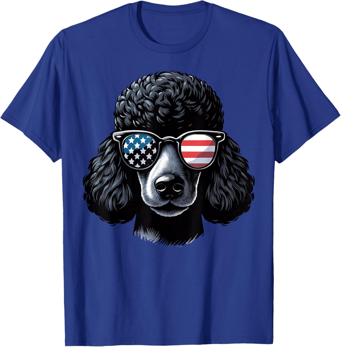 Black Poodle Patriotic American Flag USA Sunglasses Dog T-Shirt - T-Shirt | Royal