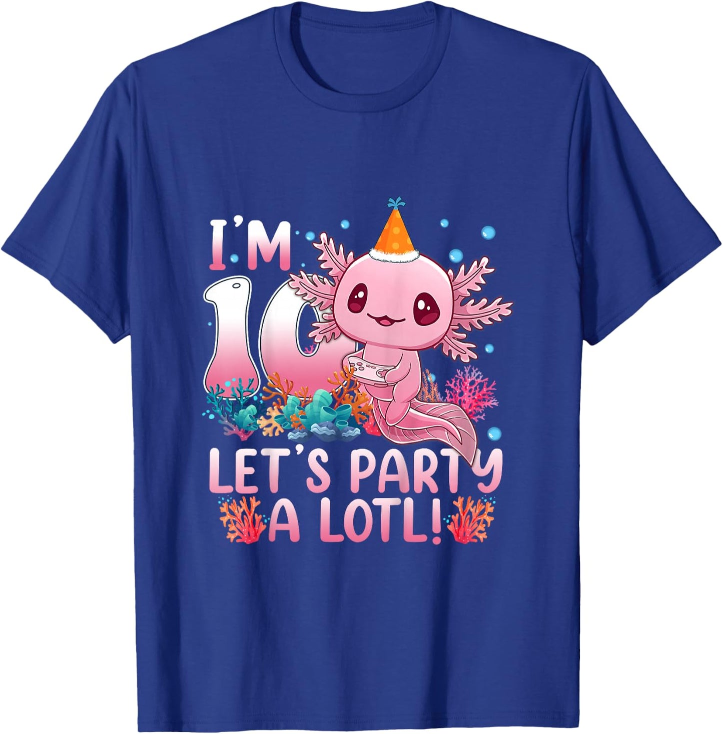 Kids 10th Birthday Funny Axolotl 10 Year Old Gift Girls Teen Boys T-Shirt - T-Shirt | Royal