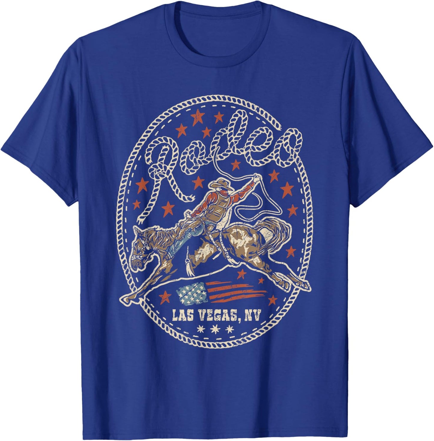 Rodeo Cowboy American Flag Western Country Southern Retro T-Shirt - T-Shirt | Royal