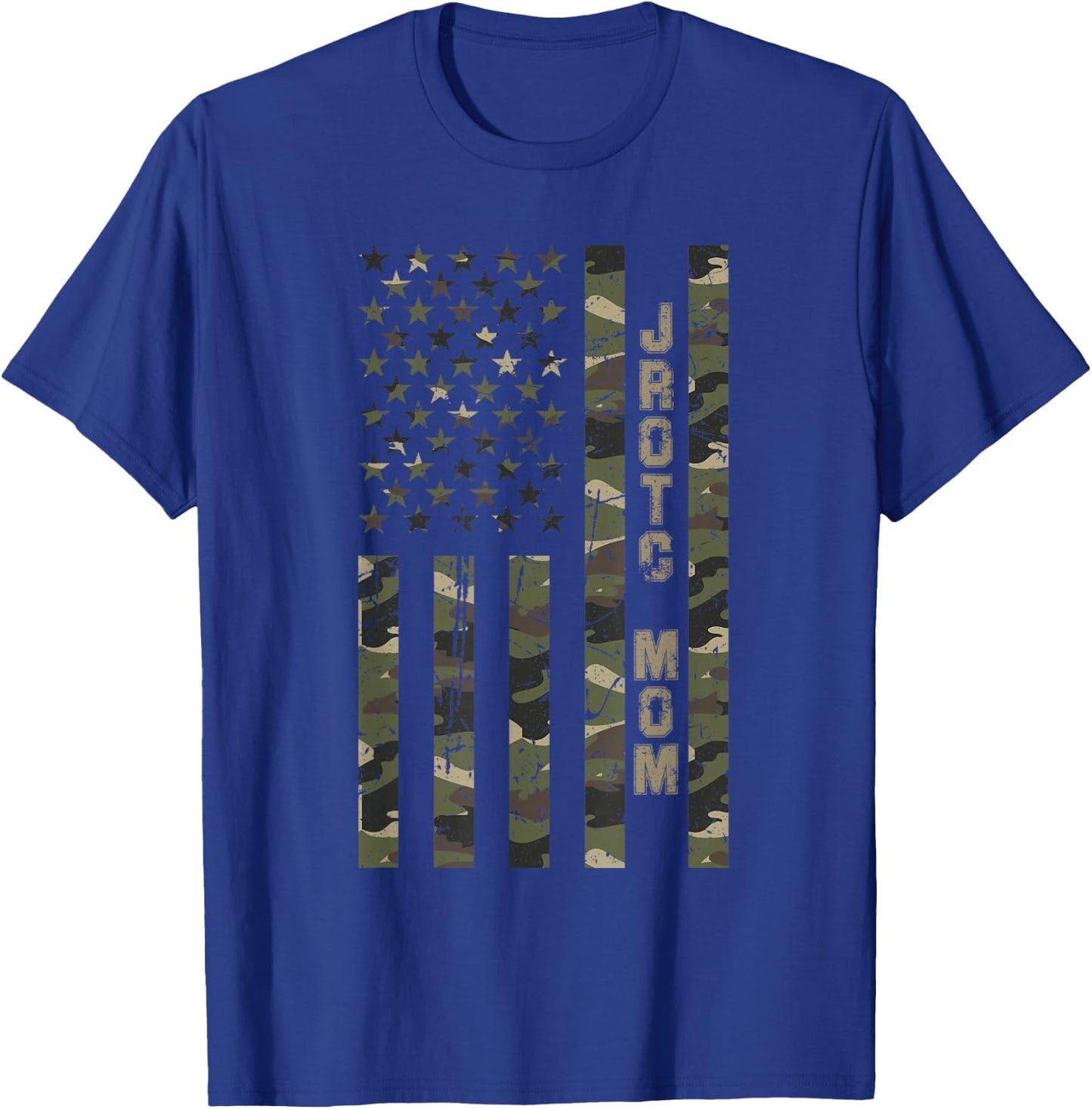 JROTC Mom United States Distressed Camo w US Flag T-Shirt - T-Shirt | Royal