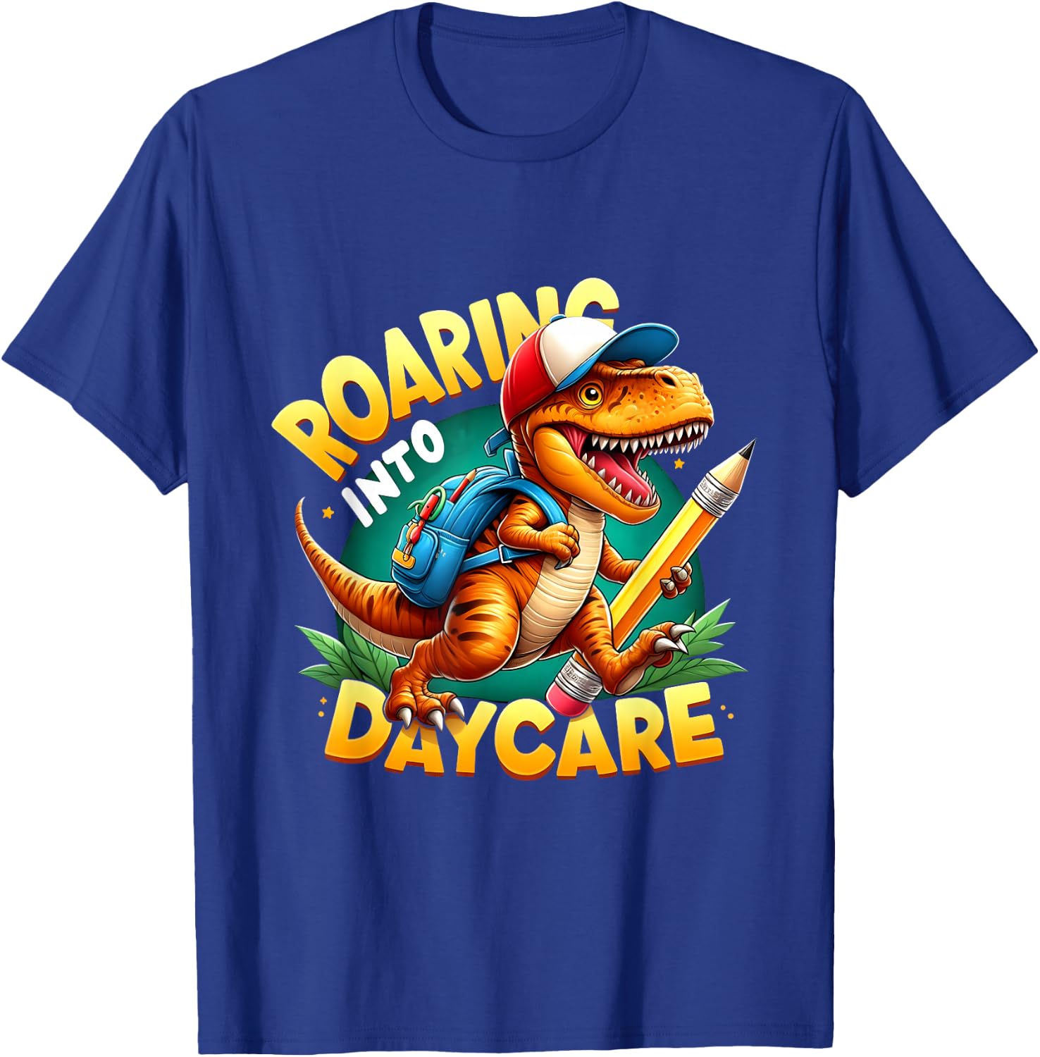 Roaring Into Daycare First Day of Daycare T-Rex Dinosaur T-Shirt - T-Shirt | Royal