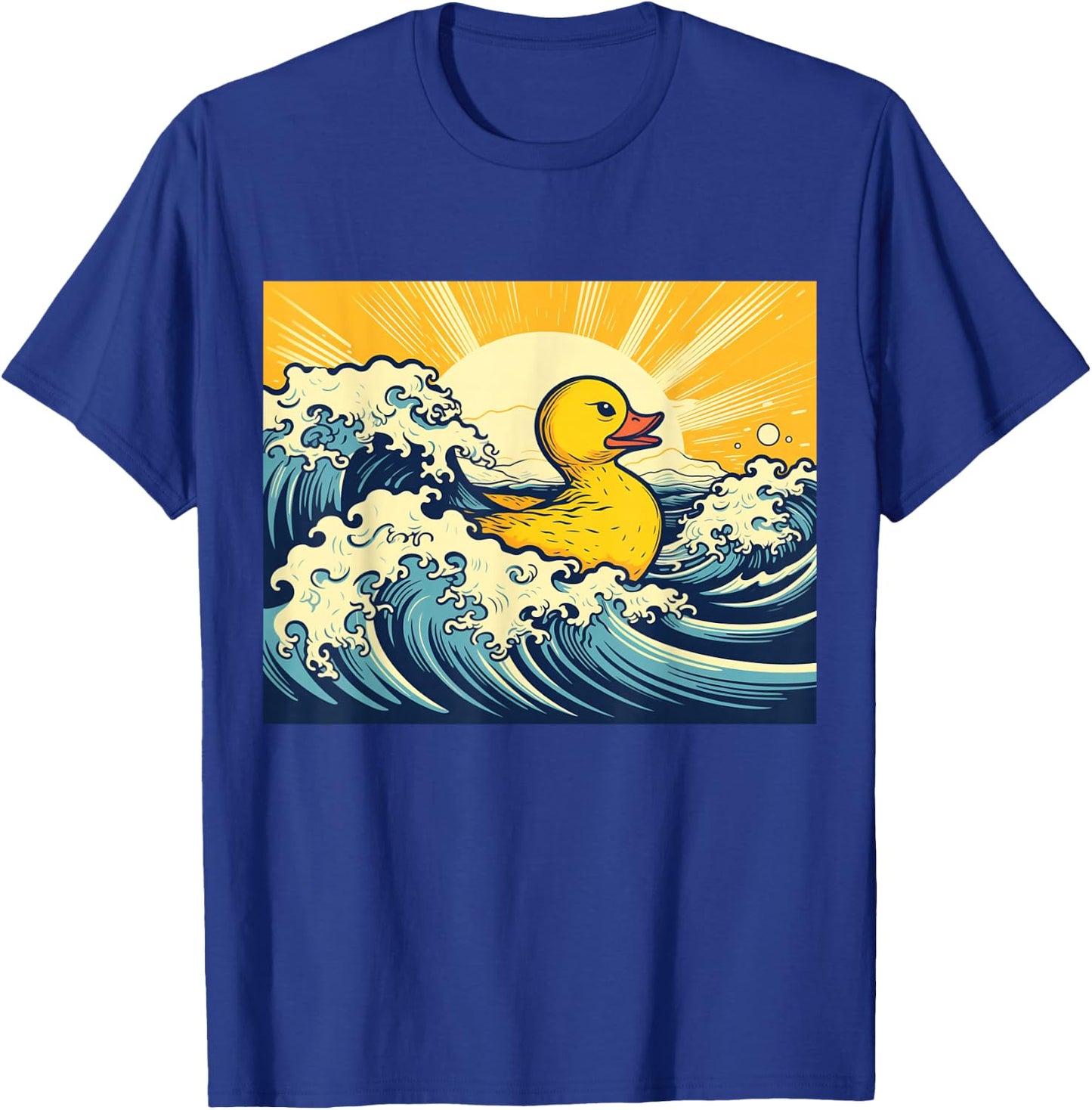 Great Wave off DUCKagawa Kanagawa Rubber Duck Woodblock T-Shirt - T-Shirt | Royal