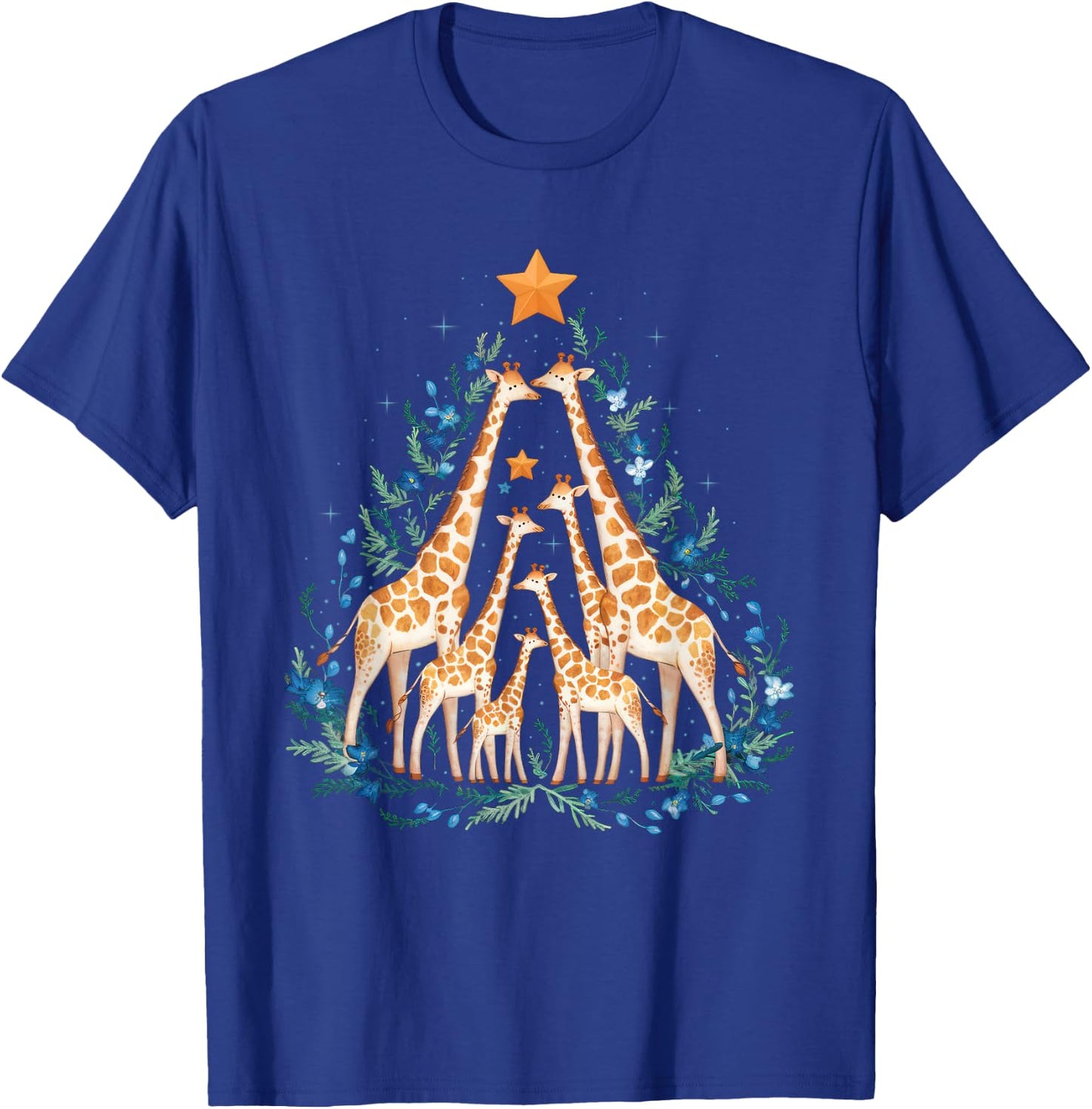 Cute Giraffes Tree Christmas Giraffe Lovers Xmas Holiday T-Shirt - T-Shirt | Royal