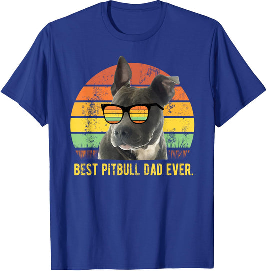 Best Pitbull Dad Ever Retro Sunset Vintage Pit Bull Father T-Shirt - T-Shirt | Royal