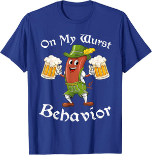 Oktoberfest On My Wurst Behavior German Funny T-Shirt - T-Shirt | Royal