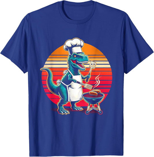 Dinosaur BBQ Chef Funny Retro Grill Master T-Rex Lover T-Shirt - T-Shirt | Royal