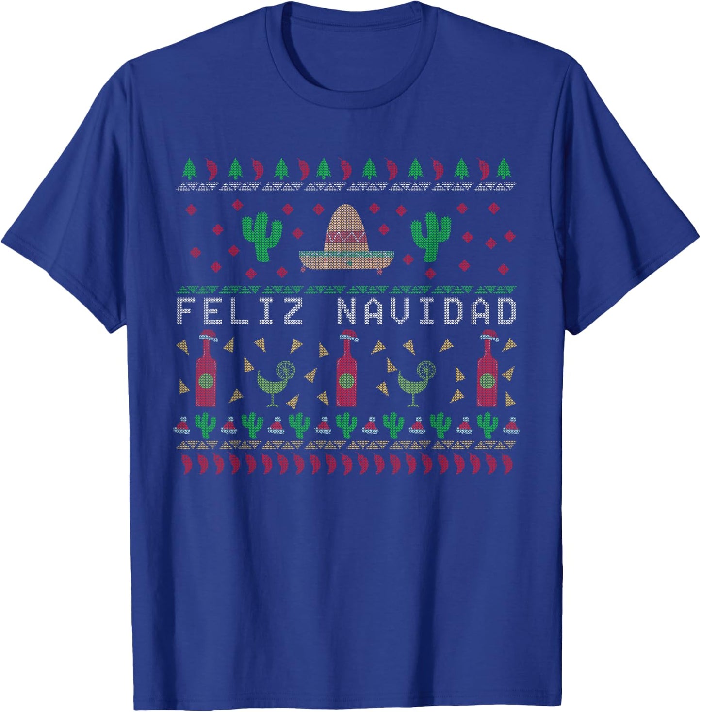 Feliz Navidad Mexican Ugly Christmas Sweater T-Shirt - T-Shirt | Royal
