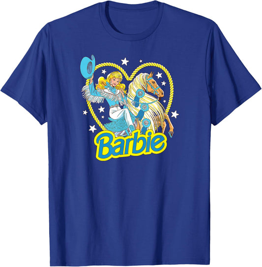 Barbie - Retro Western Cowgirl with Horse and Heart , black T-Shirt - T-Shirt | Royal
