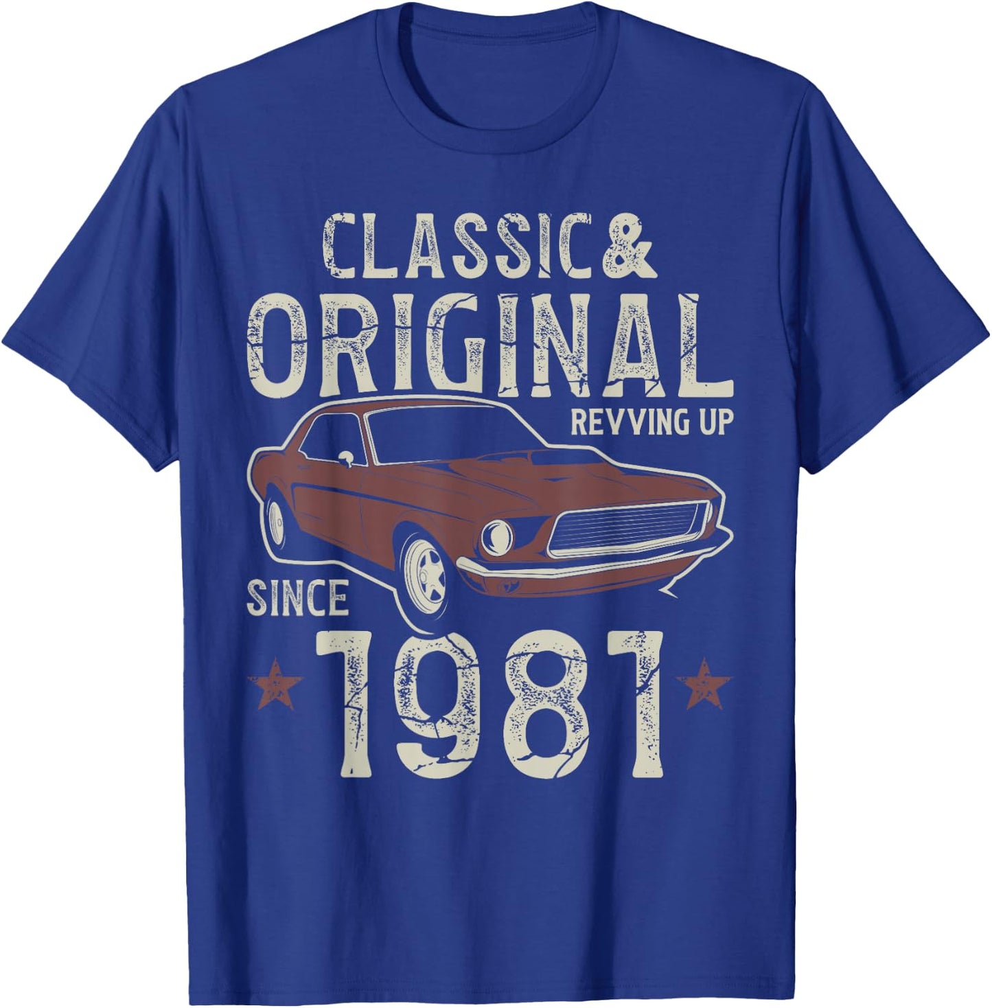 Born In 1981 Classic Car 44th Birthday T-Shirt - T-Shirt | Royal