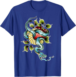 Snake x Apple x Garden of Eden x Adam & Eve Neo-Traditional T-Shirt - T-Shirt | Royal
