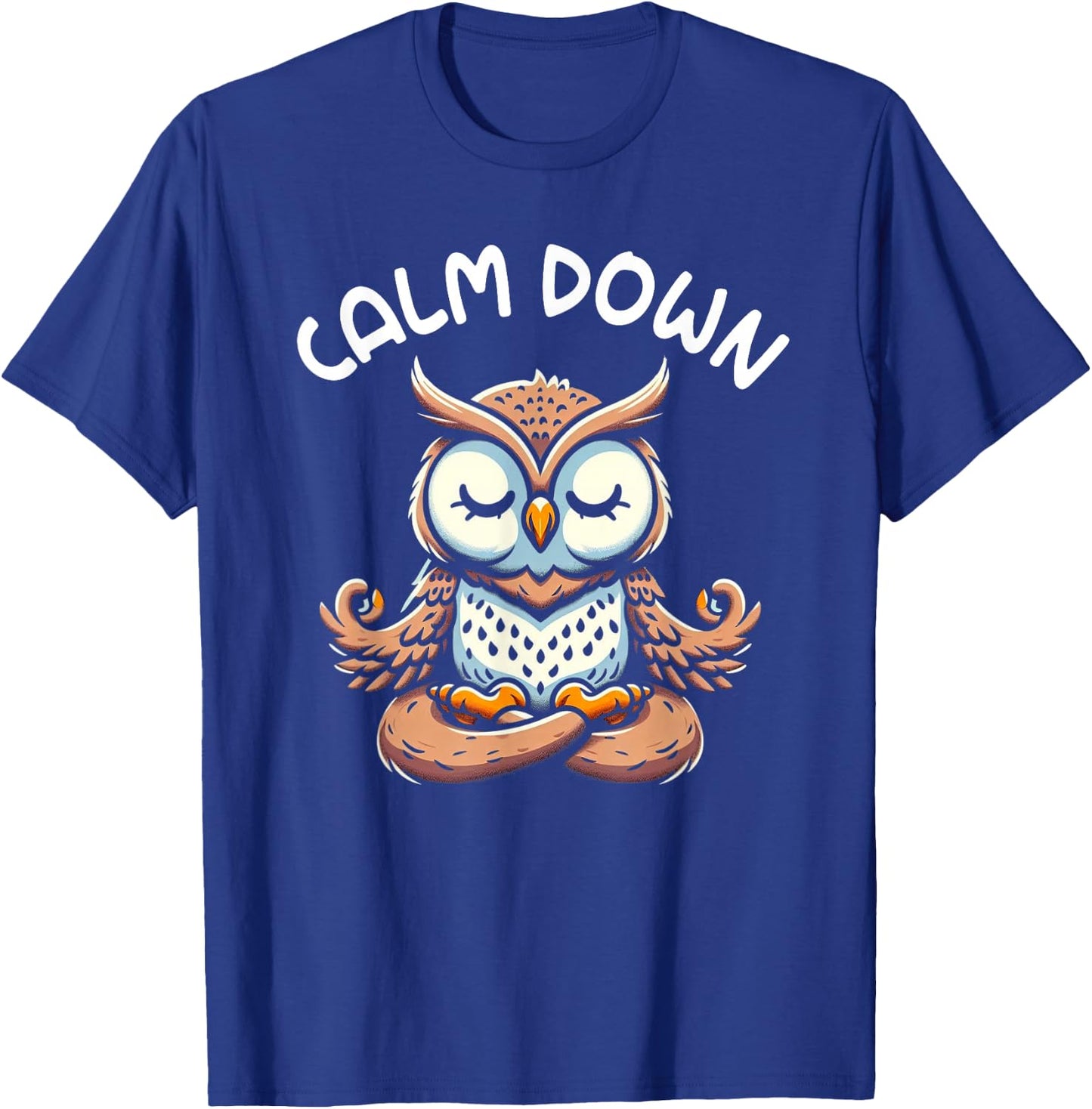 Owl Calm Down Yoga Meditation T-Shirt - T-Shirt | Royal