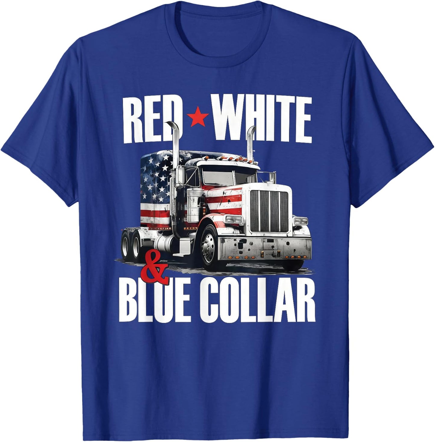 Red White and Blue Collar Patriotic Trucker USA Flag T-Shirt - T-Shirt | Royal