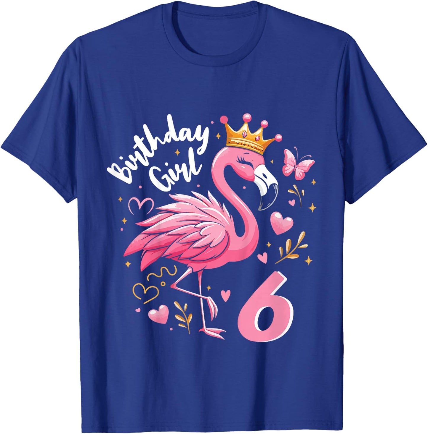 Kids 6th Birthday Cute Flamingo Girl 6 Years Old Cute , black T-Shirt - T-Shirt | Royal