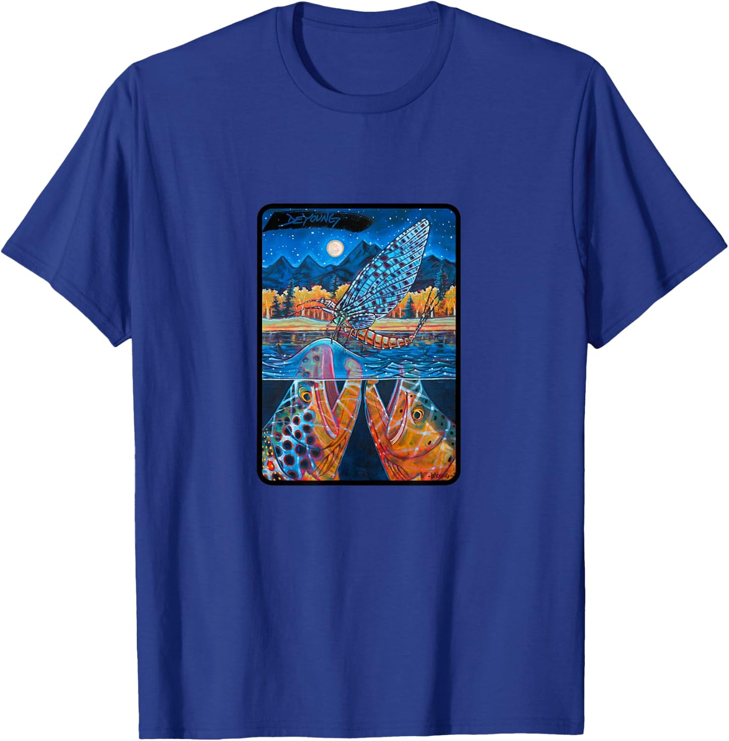 Teton Riser Trout Fishing Derek DeYoung T-Shirt - T-Shirt | Royal