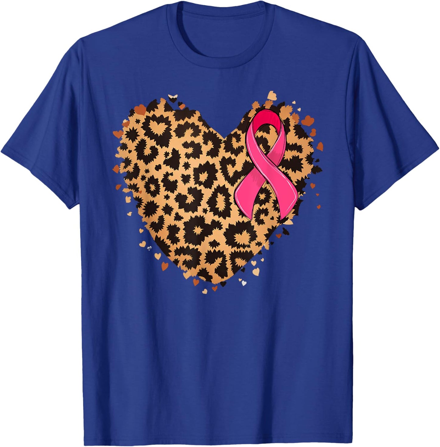 Breast cancer Pink ribbon Cheetah Leopard Heart Print T-Shirt - T-Shirt | Royal