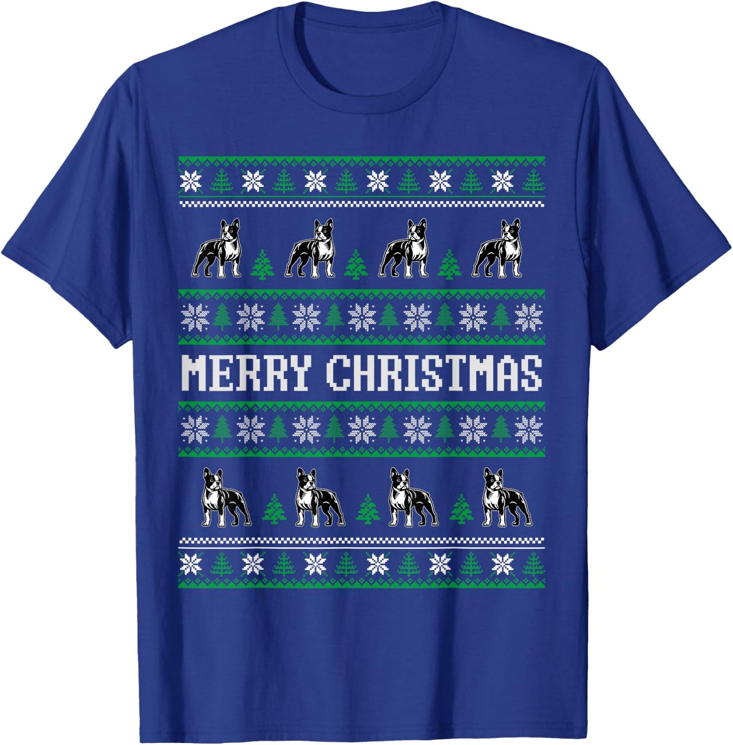 Ugly Sweater Boston Terrier Dog Christmas Dog Lover Xmas Men Women Kids T-Shirt - T-Shirt | Royal