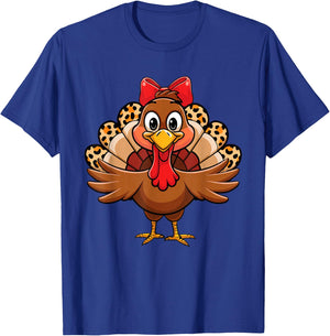 Women Girls Leopard Turkey Coquette Thanksgiving Autumn T-Shirt - T-Shirt | Royal