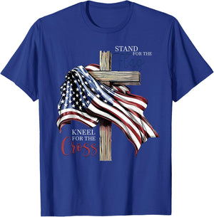Stand for The Flag Kneel for The Cross Jesus USA 4th of July T-Shirt - T-Shirt | Royal