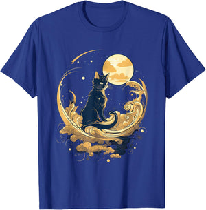 Cat in Front of Moon and Stars Goth Pastel Kawaii T-Shirt - T-Shirt | Royal