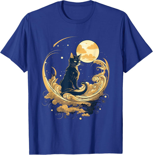 Cat in Front of Moon and Stars Goth Pastel Kawaii T-Shirt - T-Shirt | Royal