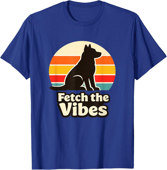 Retro Dog Sunset Fetch the Vibes Graphic Design T-Shirt - T-Shirt | Royal