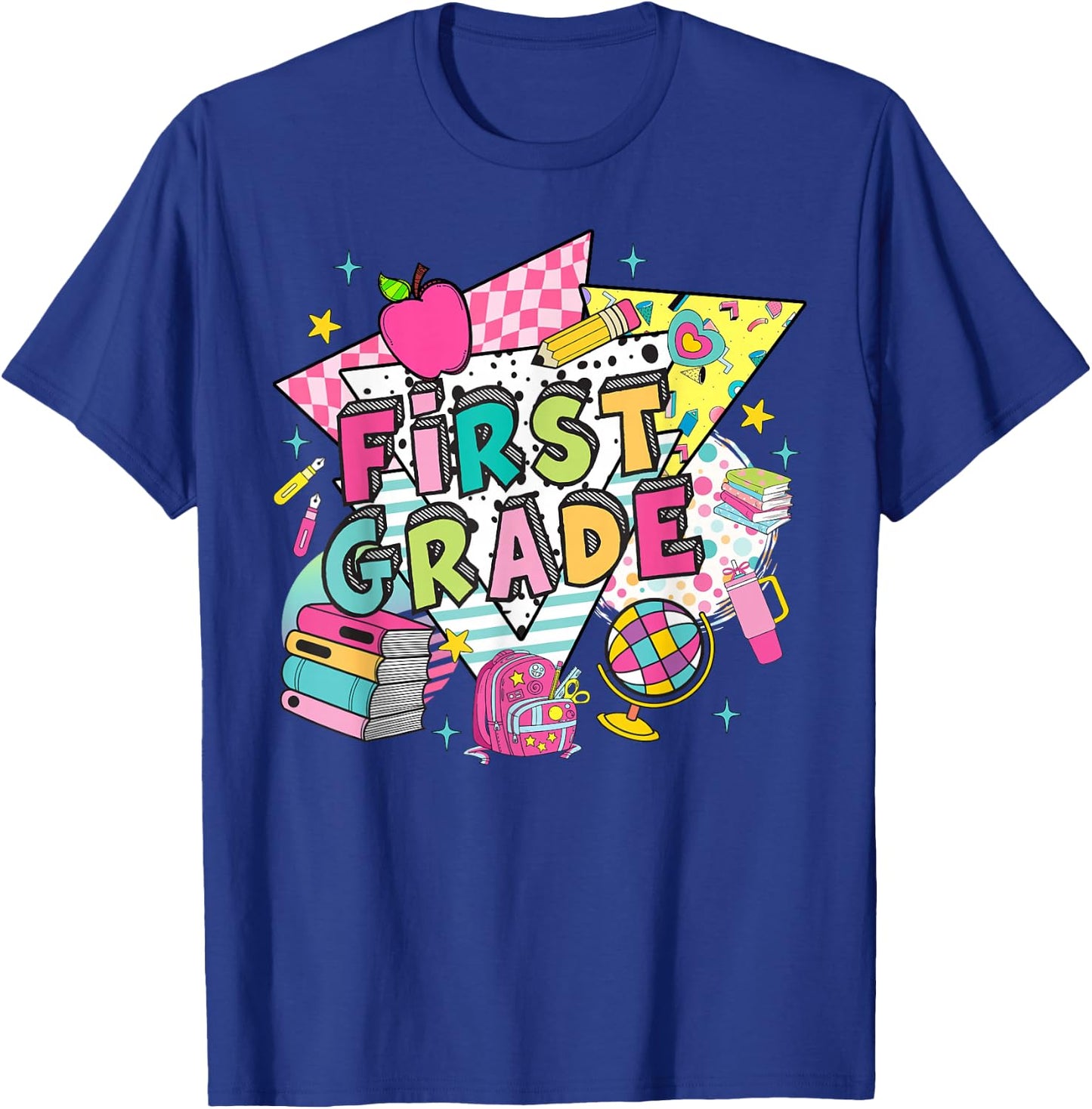 First Grade Teachers Students Retro 90s Back To School T-Shirt - T-Shirt | Royal