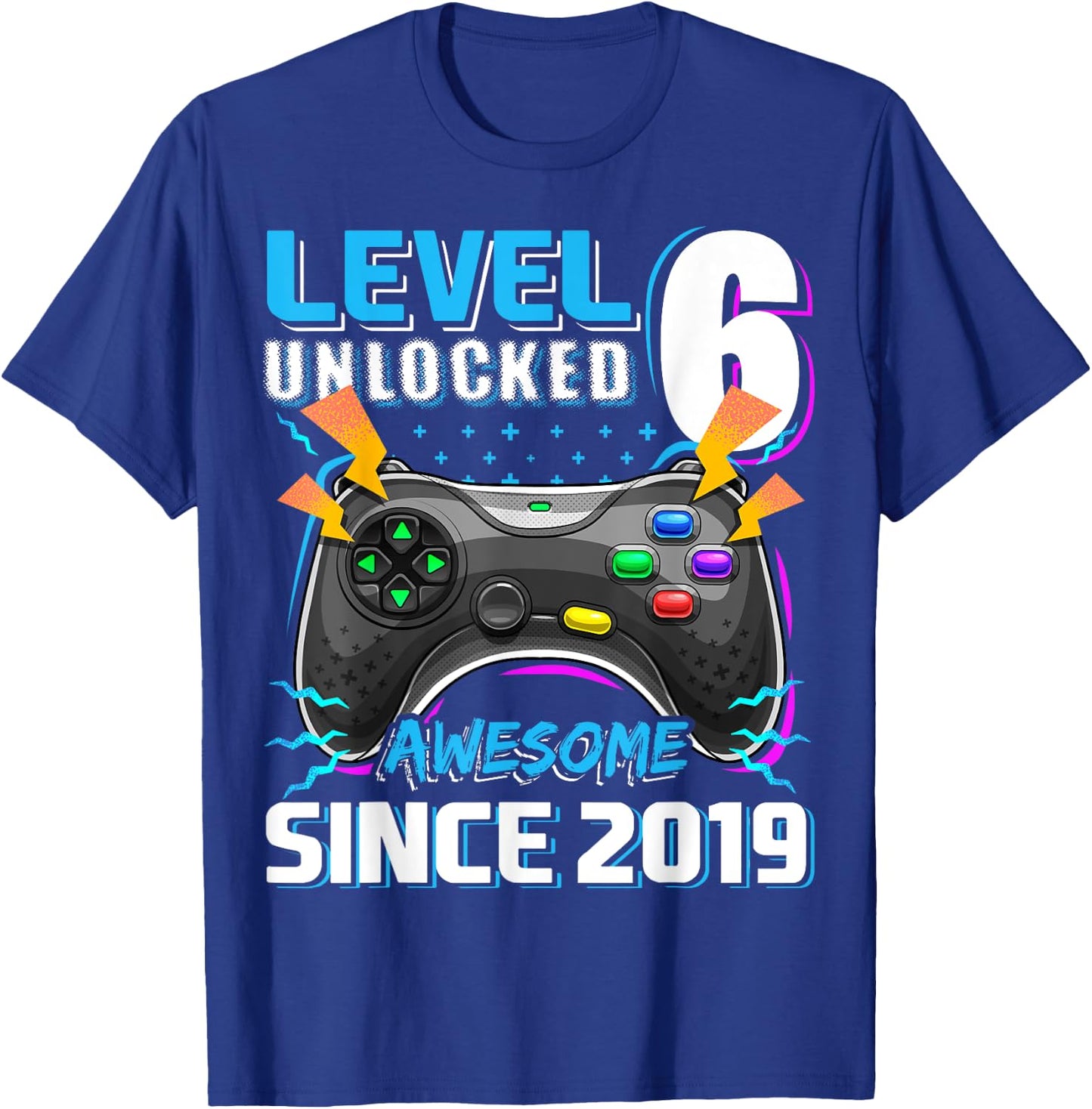 6th Birthday Boy Level 6 Gamer 6 Year Video Game Party T-Shirt - T-Shirt | Royal