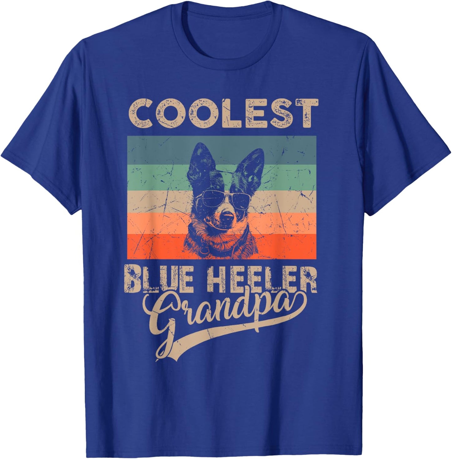 Coolest Blue Heeler Grandpa Gifts Funny Dog Grandpa Retro Men Women Kids T-Shirt - T-Shirt | Royal