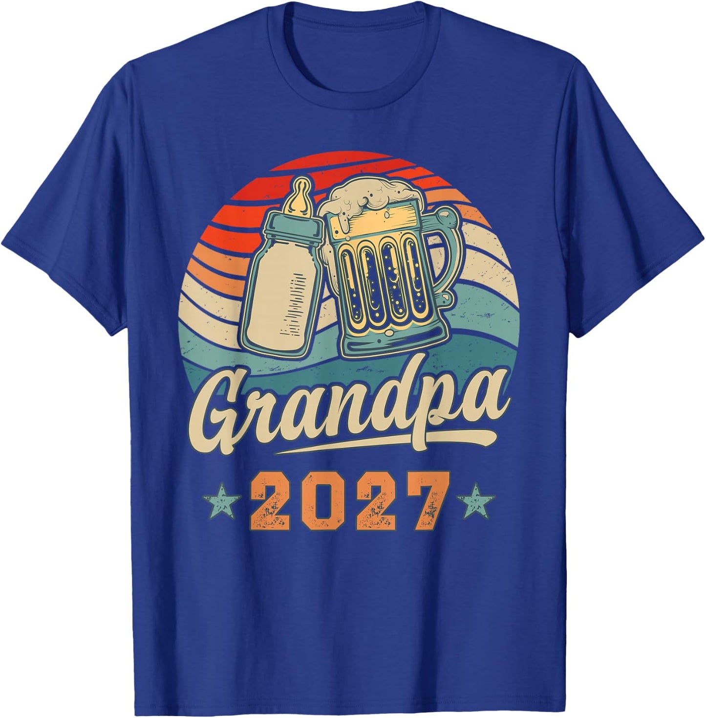 Grandpa 2027 Retro Future Grandpa Baby Reveal T-Shirt - T-Shirt | Royal
