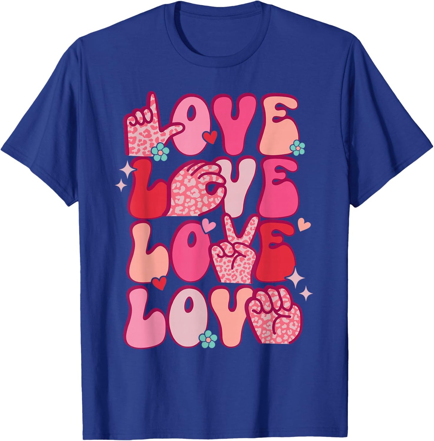 Groovy Sign Language Valentines Day LOVE ASL Finger Spelling T-Shirt - T-Shirt | Royal
