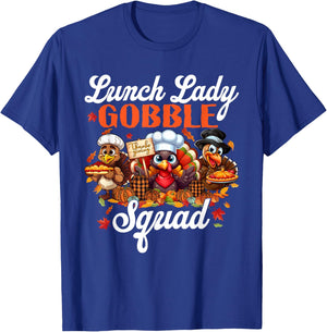 Lunch Lady Gobble Squad Turkey Pumpkin Happy Thanksgiving T-Shirt - T-Shirt | Royal