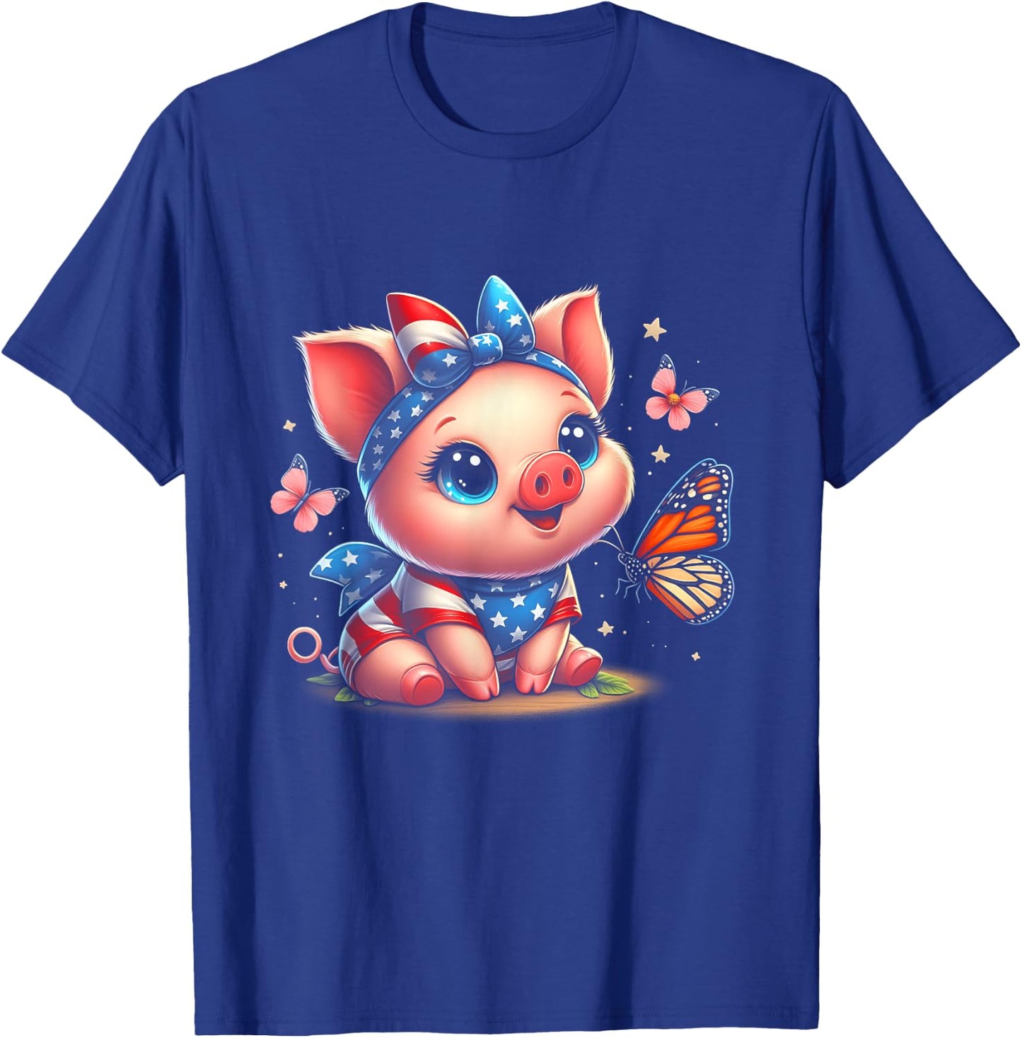 Cute Pig With Bandana Pigs Lover American Flag 4th Of July T-Shirt - T-Shirt | Royal