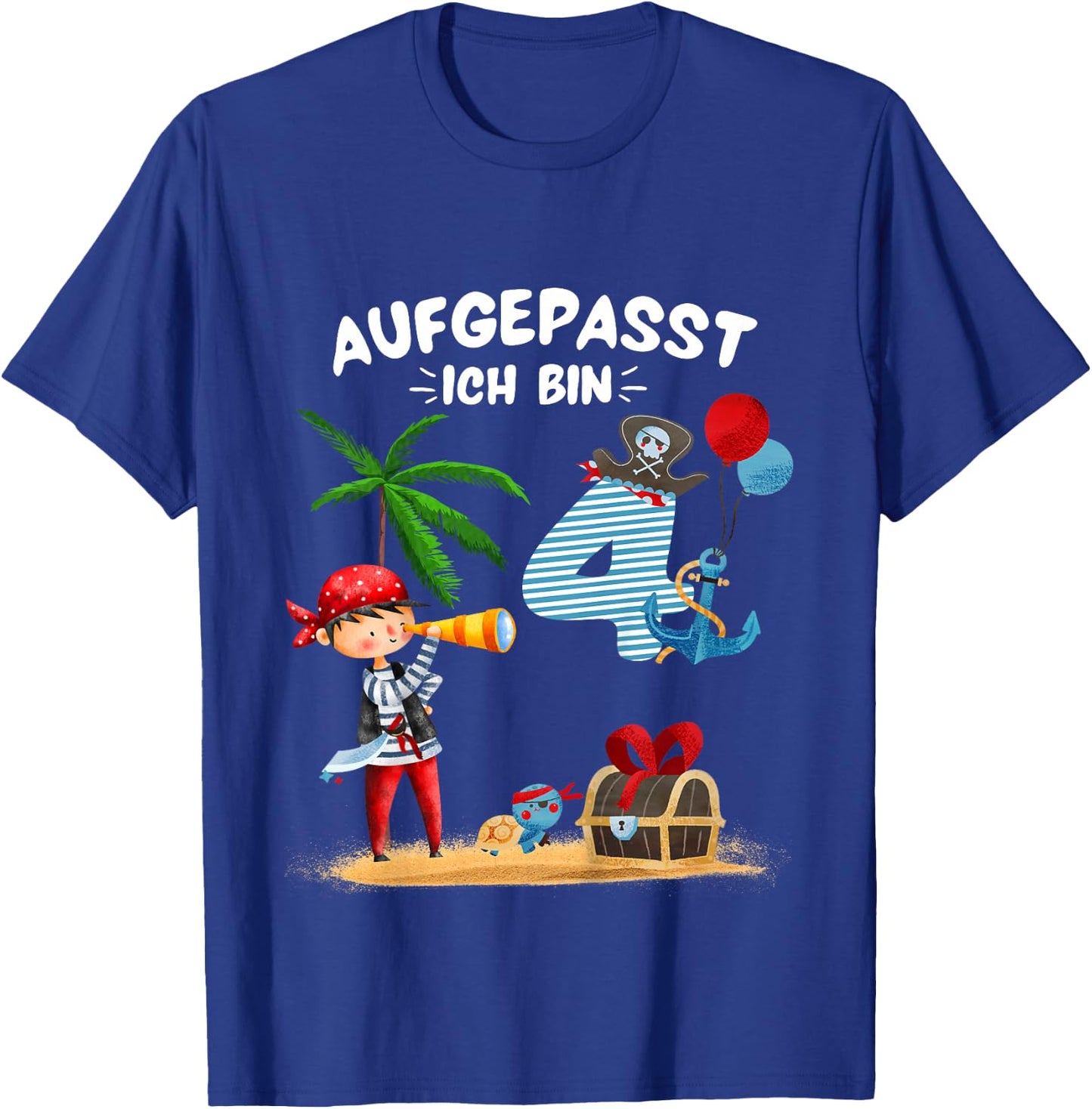 Kinder Geburtstag PIRAT Junge Aufgepasst 4 Jahre Piraten Party T-Shirt - T-Shirt | Royal