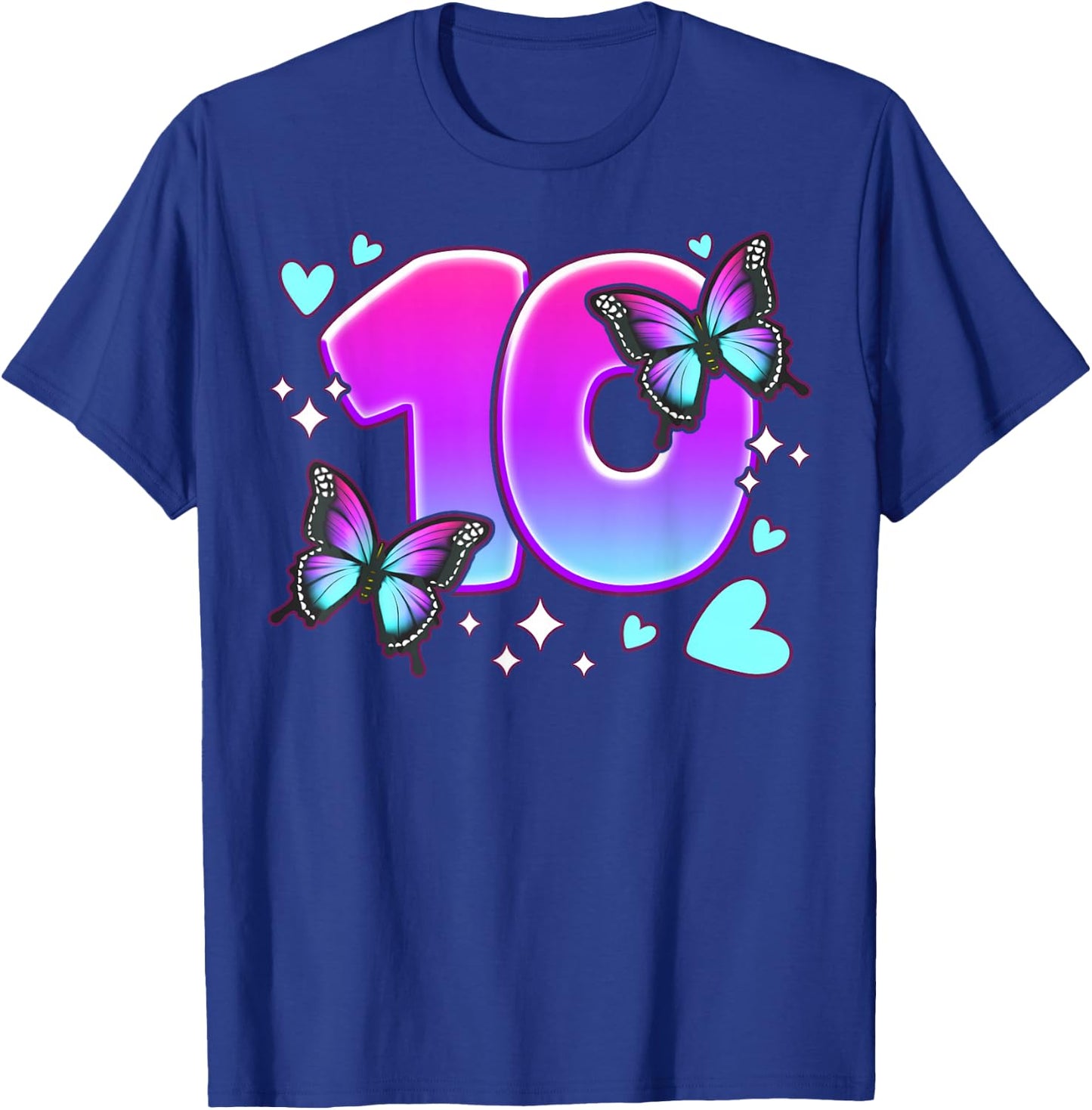 Birthday Girl 10 Years, Butterflies and Number 10 T-Shirt - T-Shirt | Royal